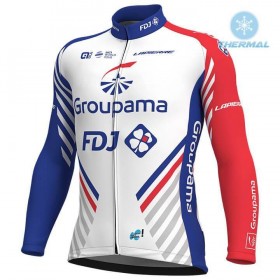 Tenue Cycliste Manches Longues et Collant à Bretelles 2018 FDJ Hiver Thermal Fleece N001